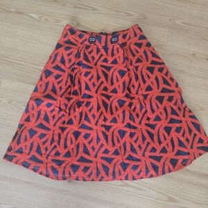 Red and Navy Patterned Skirt
